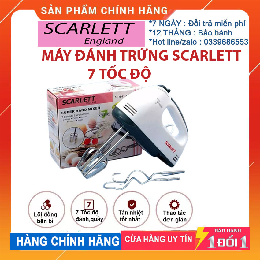 [HCM][ SALE SẬP SÀN - GIẢM GIÁ 50% ] Máy Đánh Trứng Cầm Tay SCARLETT  7 Tốc Độ 180W HÀNG CHÍNH HÃNG Cao Cấp BẢO HÀNH 12 THÁNG