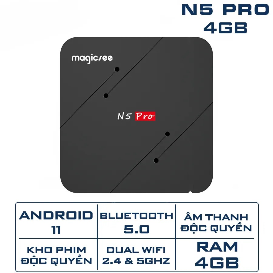 ANDROID TV BOX N5 Pro RAM 4G ROM 32G BLUETOOTH WIFI 2 BĂNG TẦNG CÀI SẴN CÁC ỨNG DỤNG GIẢI TRÍ
