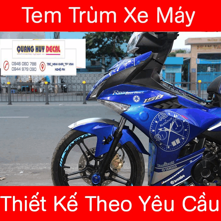 Tem trùm xe exciter 150 xanh bạc đồng hồ chế đẹp  - Tem dán xe máy exciter 150 theo yêu cầu -tem xe exciter 150 xanh bạc rẻ đẹp chất