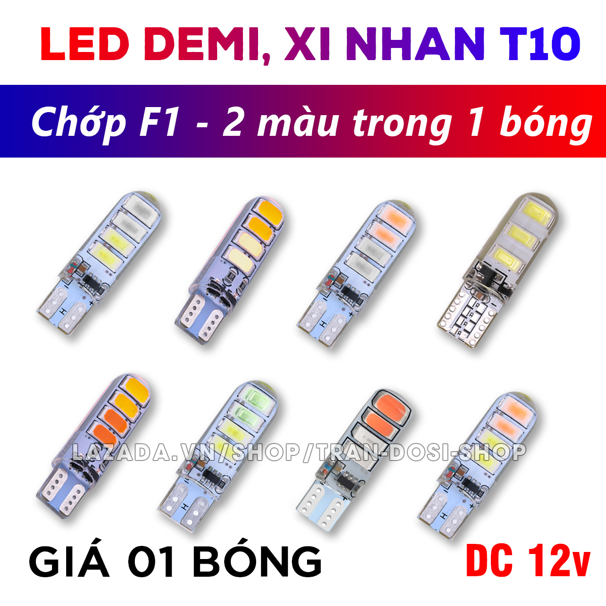01 bóng đèn LED T10 12v chớp F1 lắp cho demi, xi nhan xe máy