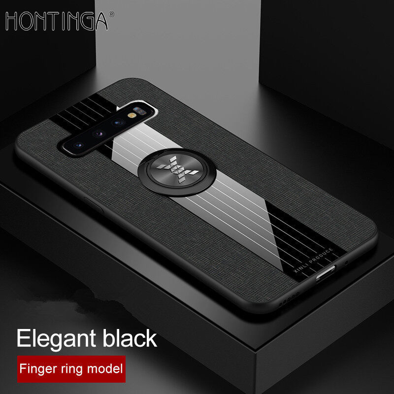 Ốp Honinga Ốp Lưng Cho Samsung Galaxy S10 S10 Plus S10E Ốp Lưng Vải S10 + Với Nhẫn Đeo Ngón Tay Bằng Kim Loại Ốp Bảo Vệ Mờ Ốp Điện Thoại Ốp Chống Sốc Ốp Cứng Cho Bé Trai Bé Gái Nam Nữ