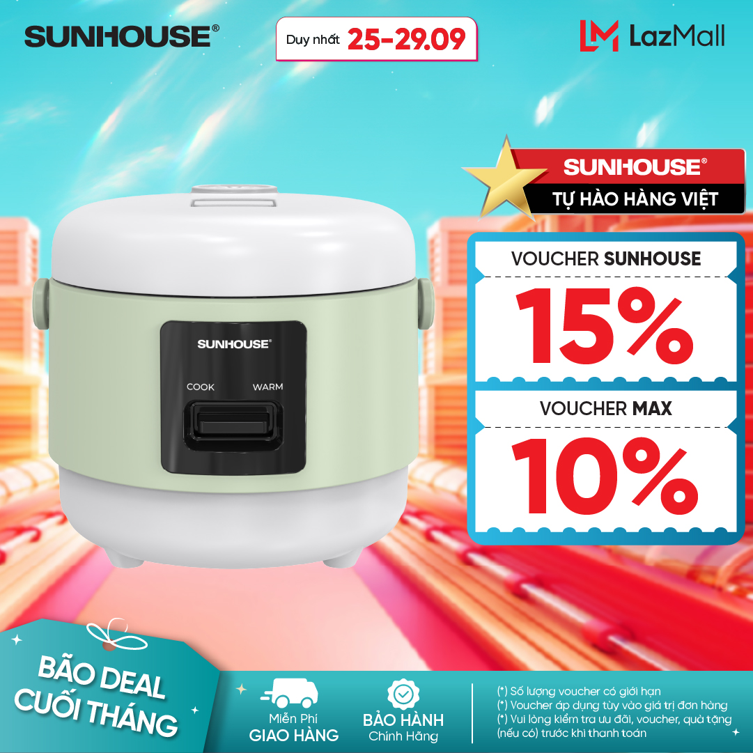 Nồi Cơm Điện Mini 0,8L Sunhouse SHD8200 - Nấu cơm nhanh Tiết kiệm điện - Thiết kế hiện đại - Bảo hành 12 tháng