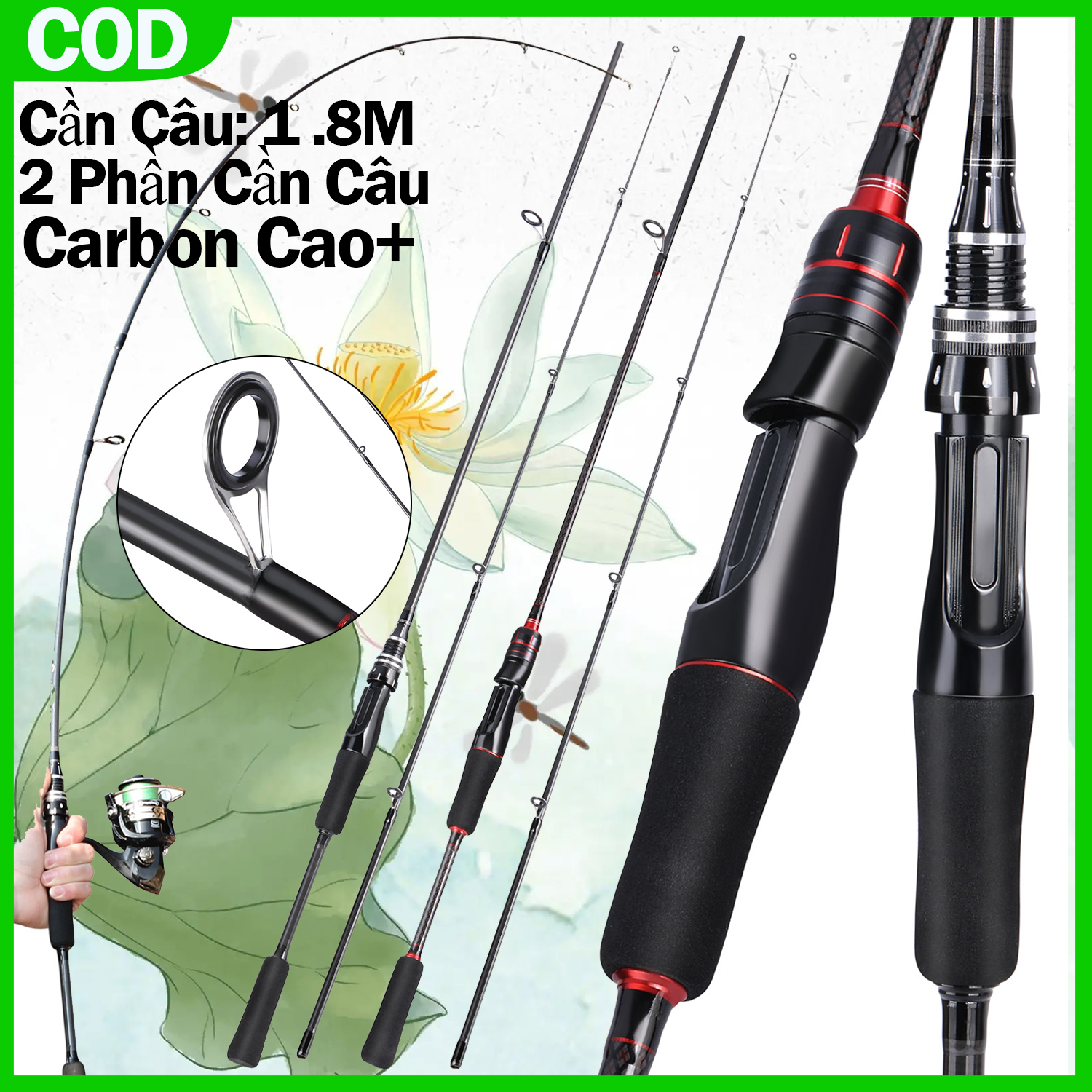 Cần câu 2 khúc siêu nhẹ carbon cao cần câu lure size1.8m