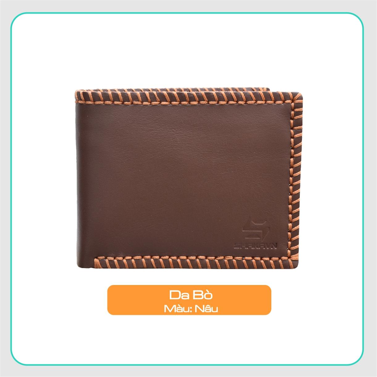 Ví nam da bò nguyên miếng, ví nam da kiểu đan viền handmade shakavn sk141n