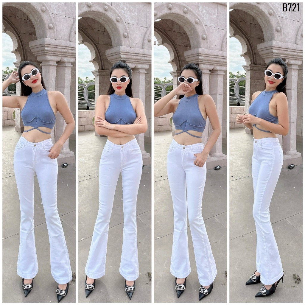 [HCM]Quần jean nữ ống loe trắng co giãn cao cấp