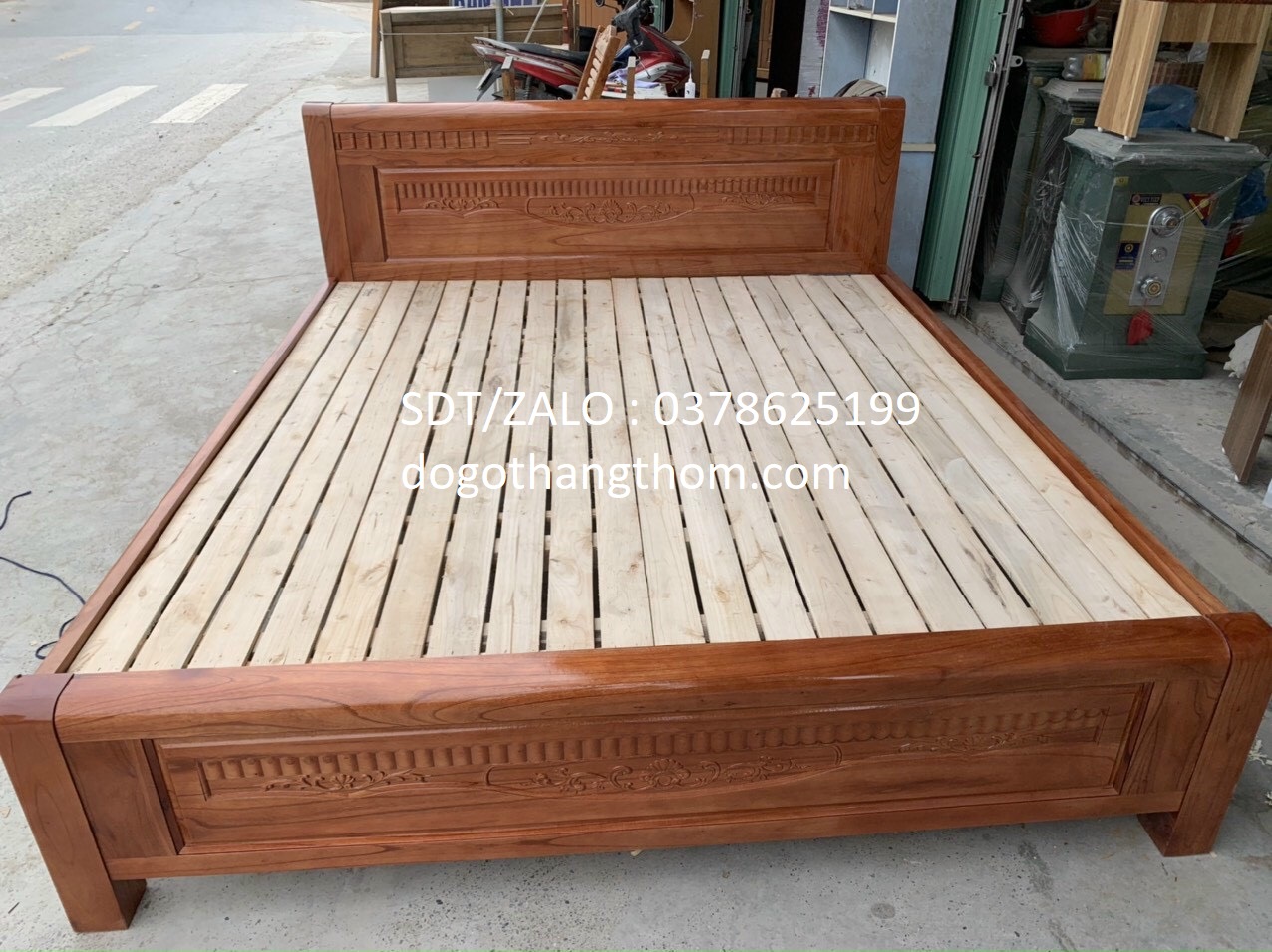 giường gỗ xoan đào 1m8 giường ngủ gỗ xoan đào rác nan gỗ quế