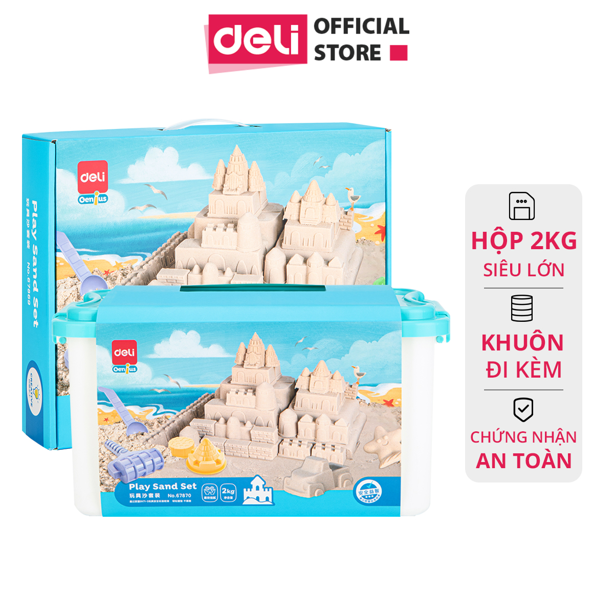 Bộ đồ chơi Cát động lực Deli - Cát vi sinh kèm khuôn đồ chơi cho bé, dễ tạo hình, an toàn, không dính tay 67869/67870