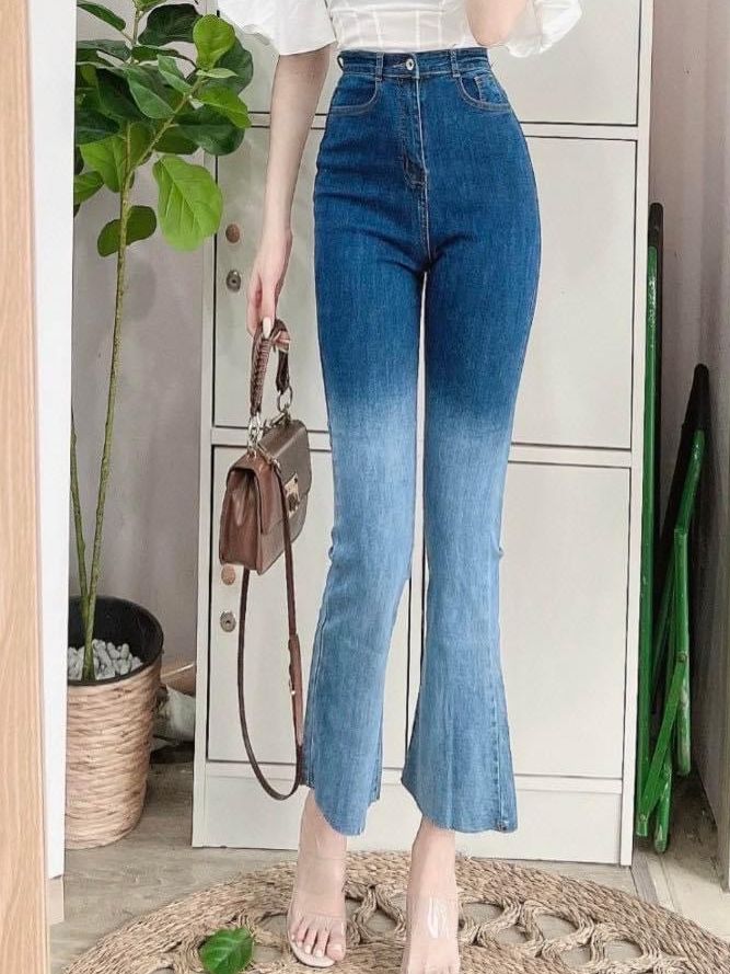 Quần jean nữ lưng cao ỐNG LOE NHIỀU MÀU có size đai đến 70kg siêu xịn chất jean giãn siêu đẹp, quần bò ống bass mới đai cao qua rốn có big size chuẩn thời trang hottrend mẫu mới BV4
