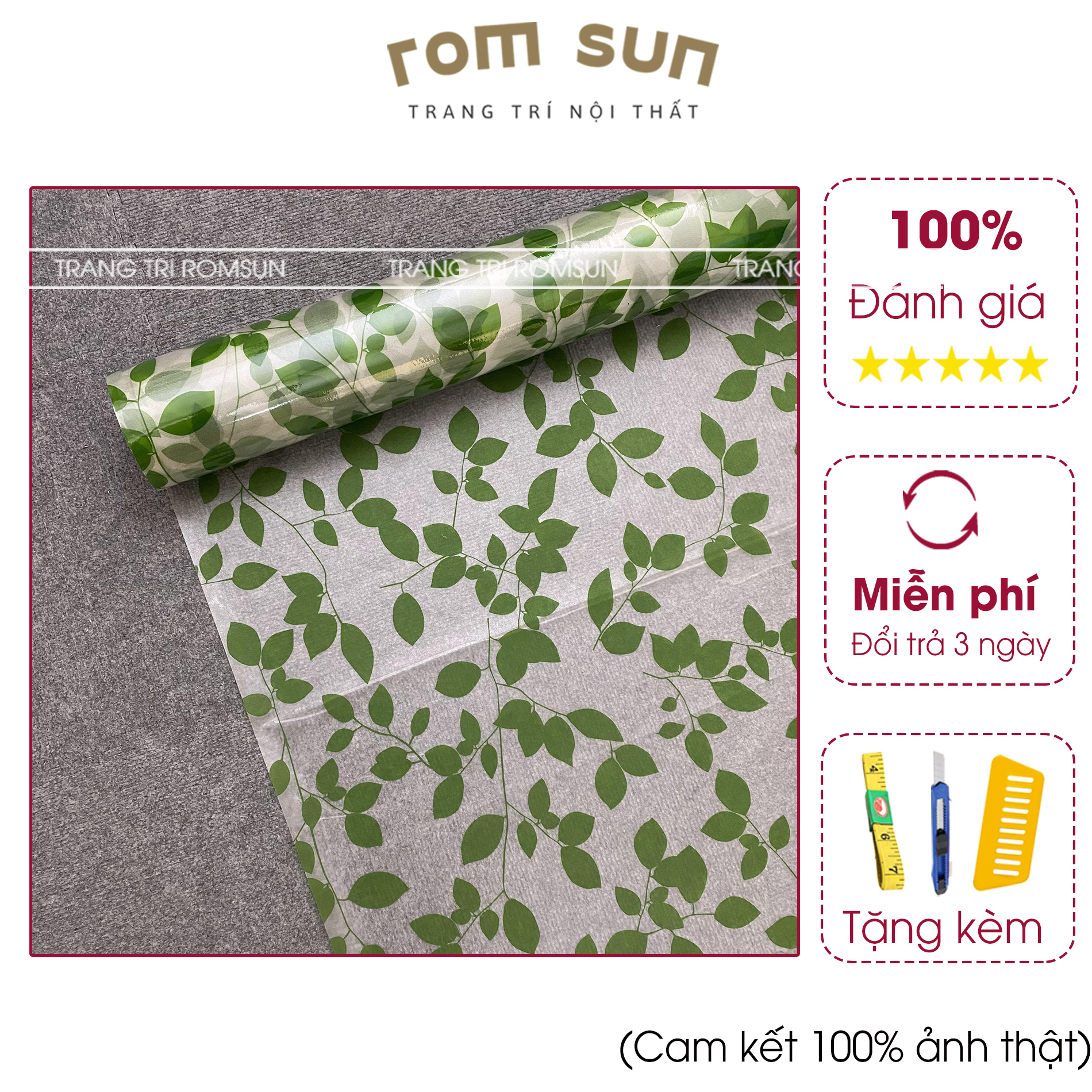 Giấy dán kính văn phòng mờ 3D chống nhìn trộm khổ 90cm đẹp lá xanh cây ED016