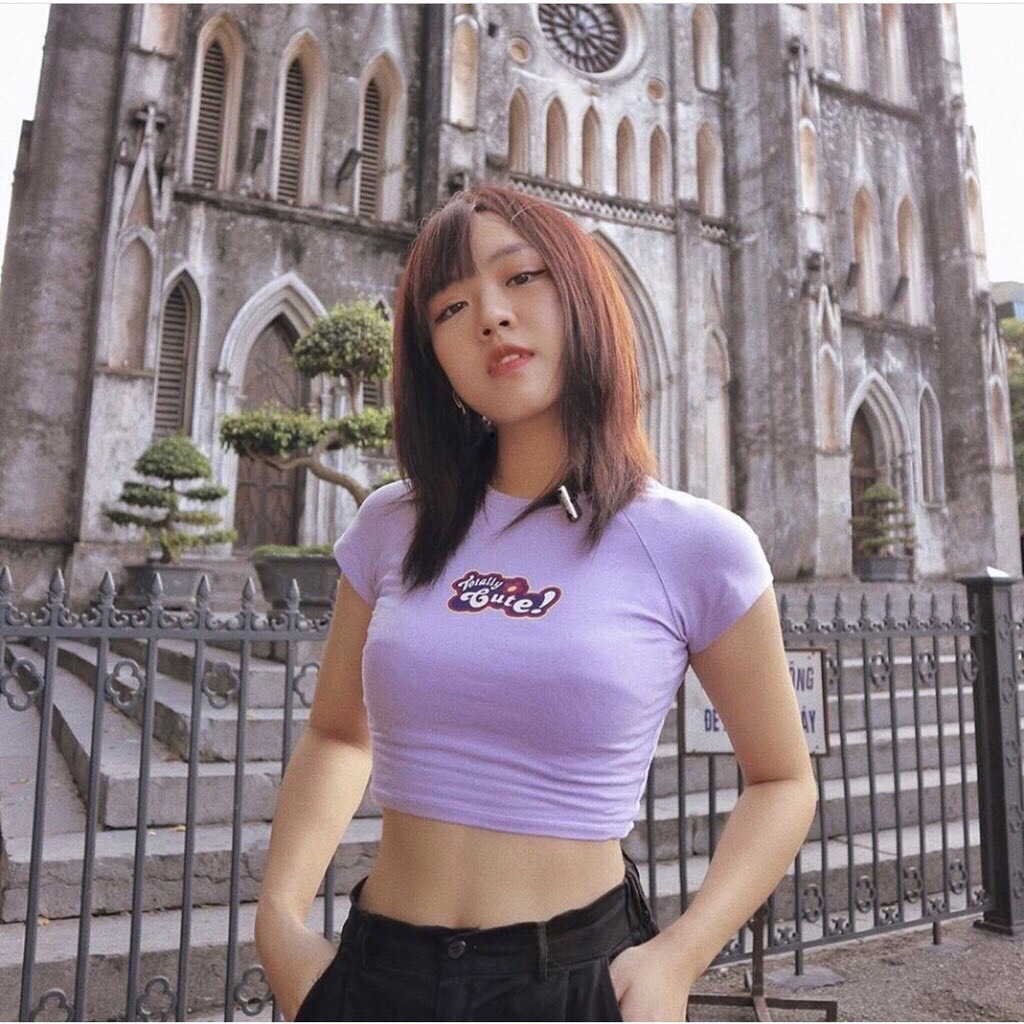 Áo croptop ôm body màu tím cute
