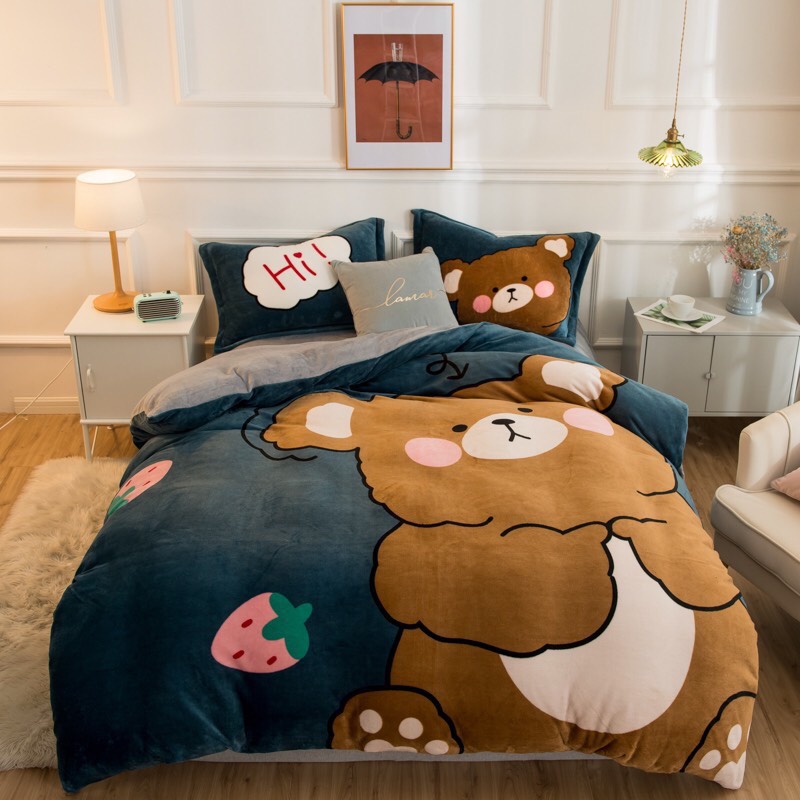 Set chăn ga gối Nỉ Nhung Hàn quốc H2