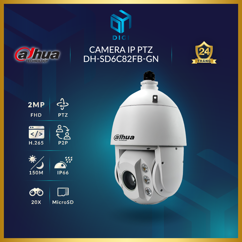 Camera IP PTZ 2MP Dahua SD6C82FB-GN (Zoom 20X ▪ Hồng Ngoại 150m ▪ IP66)