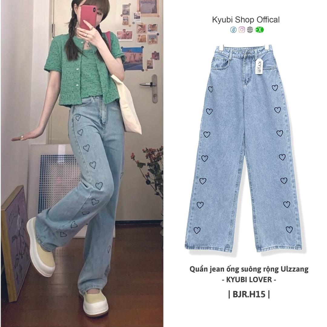 [VOUCHER 12%/149K] Quần jeans nữ suông cạp cao ulzzang KYUBI LOVER - quần jean ống rộng lưng cao Kyubi BJR15