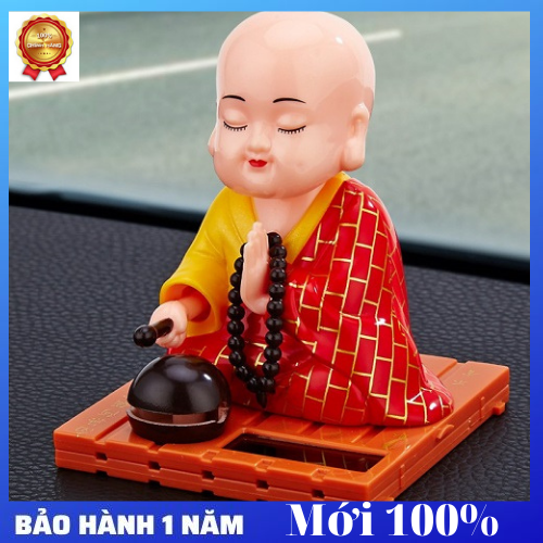Tượng may mắn Thầy Chùa Gõ Mỏ Tụng Kinh trang trí xe hơi, phong thủy, bàn làm việc năng lượng mặt trời Chú tiểu gõ mỏ