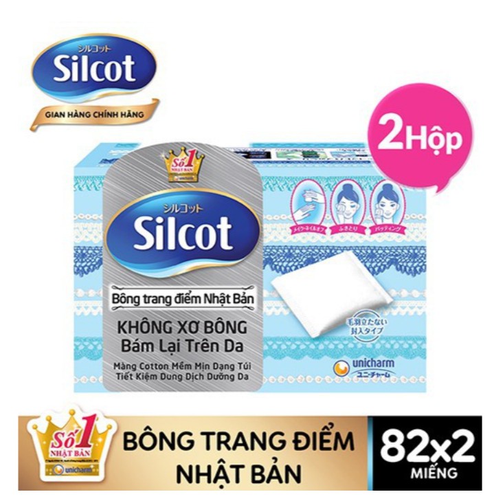 Combo 2 Hộp bông tẩy trang số 1 nhật bản Silcot 82 miếng / hộp