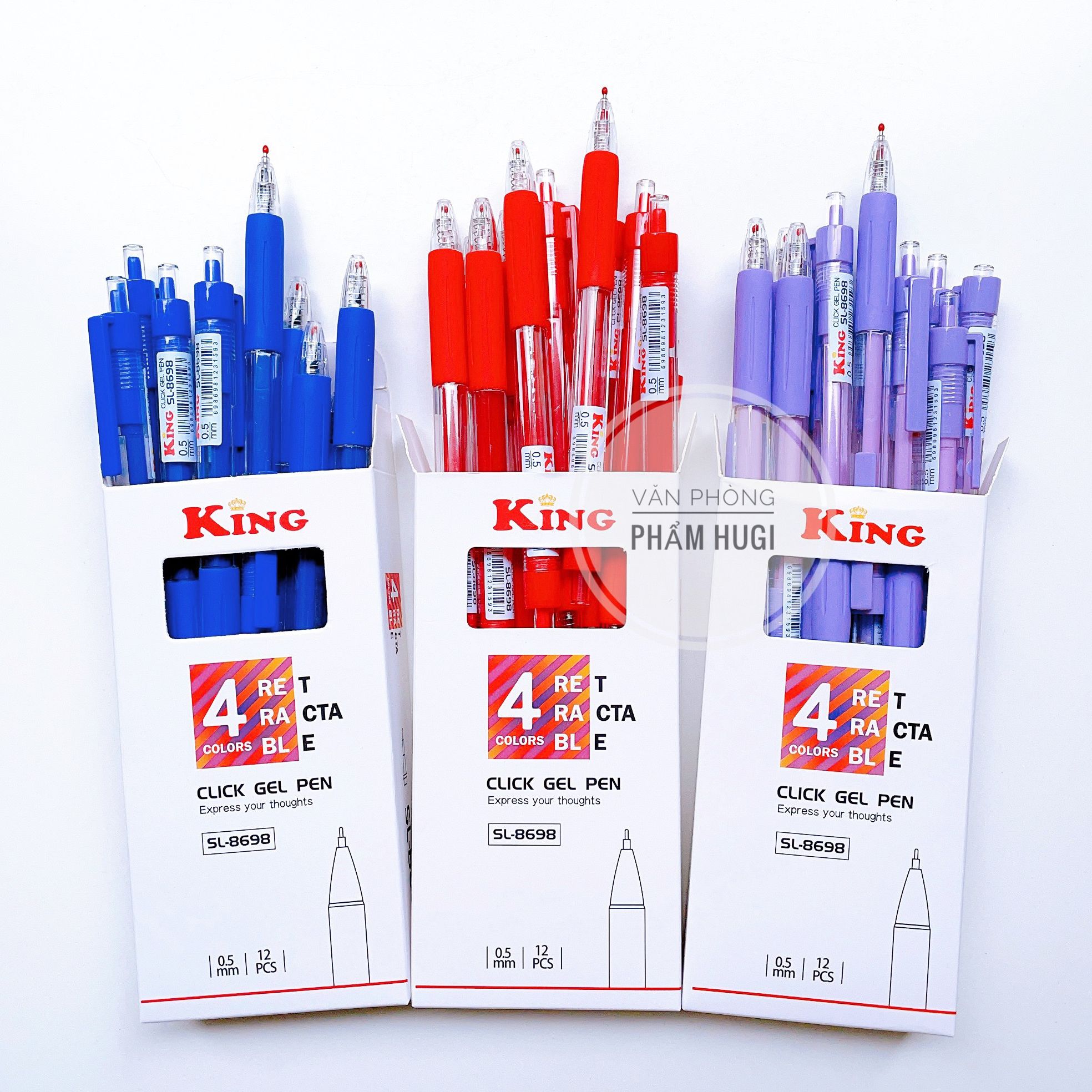 Hộp 12 cây bút mực gel đầu bấm King SL-8698 mực đậm và đều (ngòi 0.5mm)