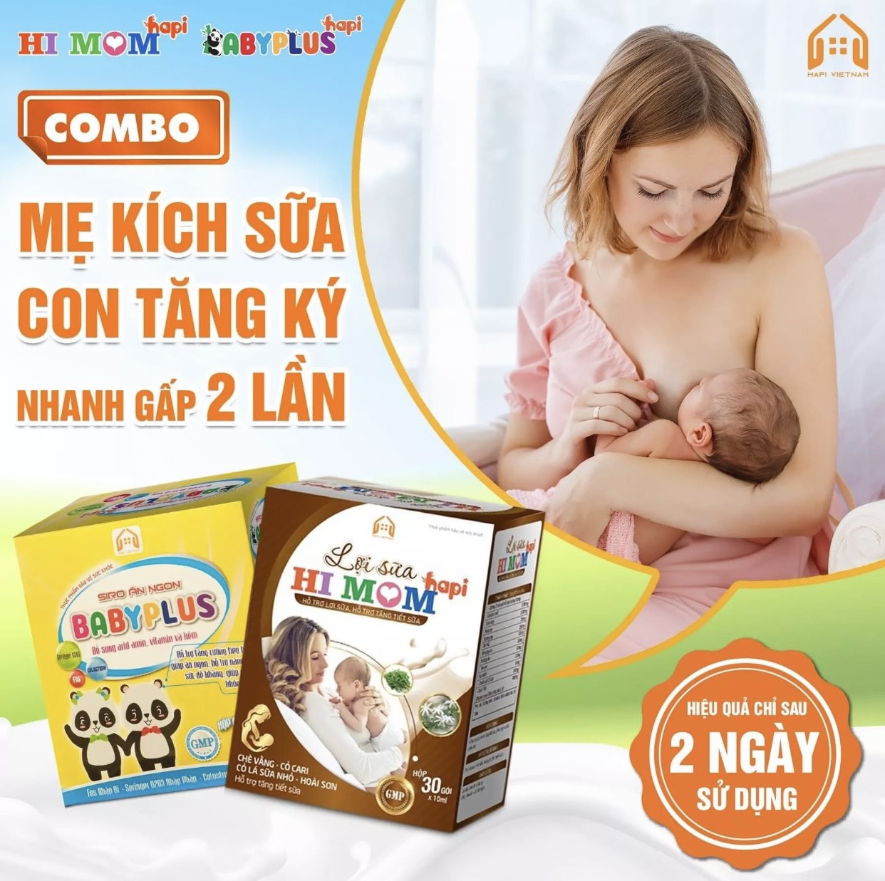 Combo Lợi Sữa Hi Mom và Siro Babyplus Giúp nhiều sữa , mát sữa, thông tắc tuyến sữa , bé tăng cân , ngủ ngon hơn , sữa đặc hơn