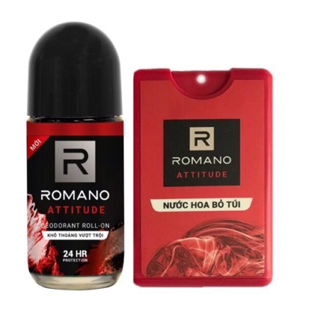 Combo Lăn khử mùi Romano 50ml và nước hoa bỏ túi 18ml attitude