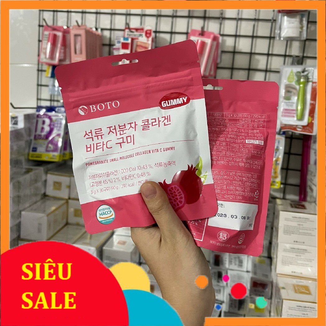 [Kẹo bổ sung Collagen] Kẹo Dẻo Gummy Collagen Lựu Boto Kẹo Dẻo Gummy Collagen Vitamin C Hàn Quốc 90g