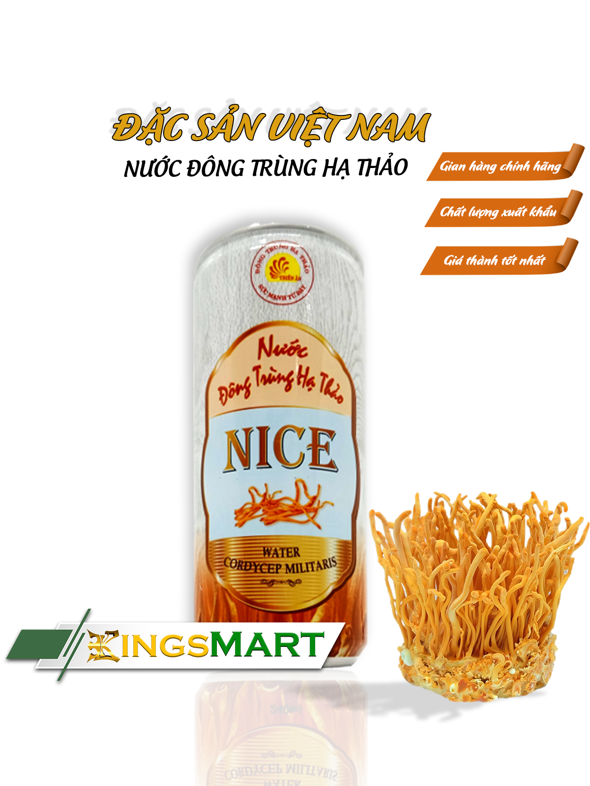 Nước đông trùng hạ thảo nice đóng lon - thương hiệu thiên ân - đặc sản tiền giang - 240ml/lon - kingsmart