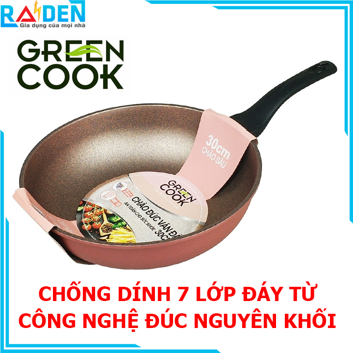 Chảo đúc chống dính đáy từ vân đá 7 lớp chống dính Greencook GCP05-20 size 20cm / GCP05-24 size 24cm/GCP05-26 size 26cm / GCP05-30 size 30cm dùng cho bếp từ, bếp ga, bếp hồng ngoại - Xuất xứ tại Việt Nam