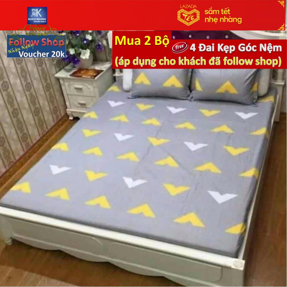 Bộ ga chun poly 1m6x2m + 2 áo gối 45cmx65cm.