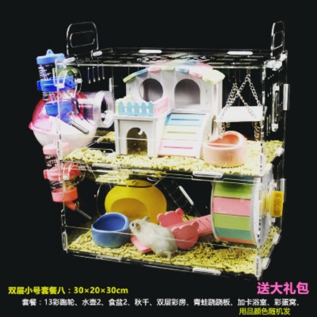 Lồng hamster mica trong suốt full phụ kiện như hình