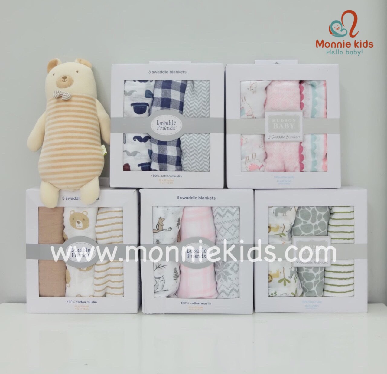 Set 3 khăn tắm đa năng hudson baby 120x120cm