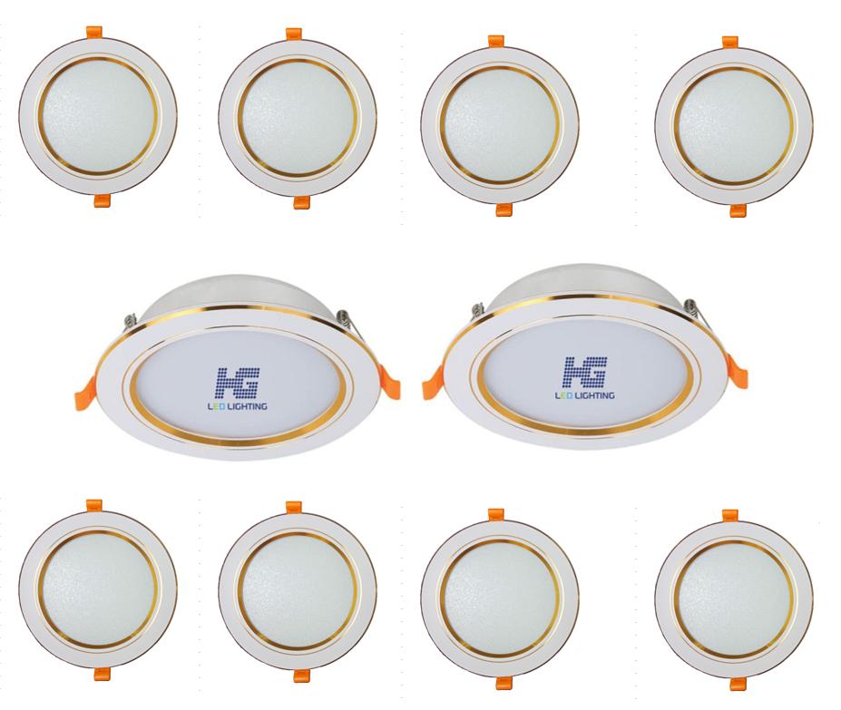 Combo 10 bộ đèn Led âm trần viền vàng 9W 3 màu 3 chế độ HG