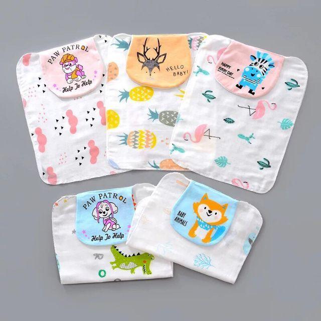 [HÀNG XỊN] SET 2 khăn thấm mồ hôi lưng 4 lớp xô in hình ngộ nghĩnh cho bé