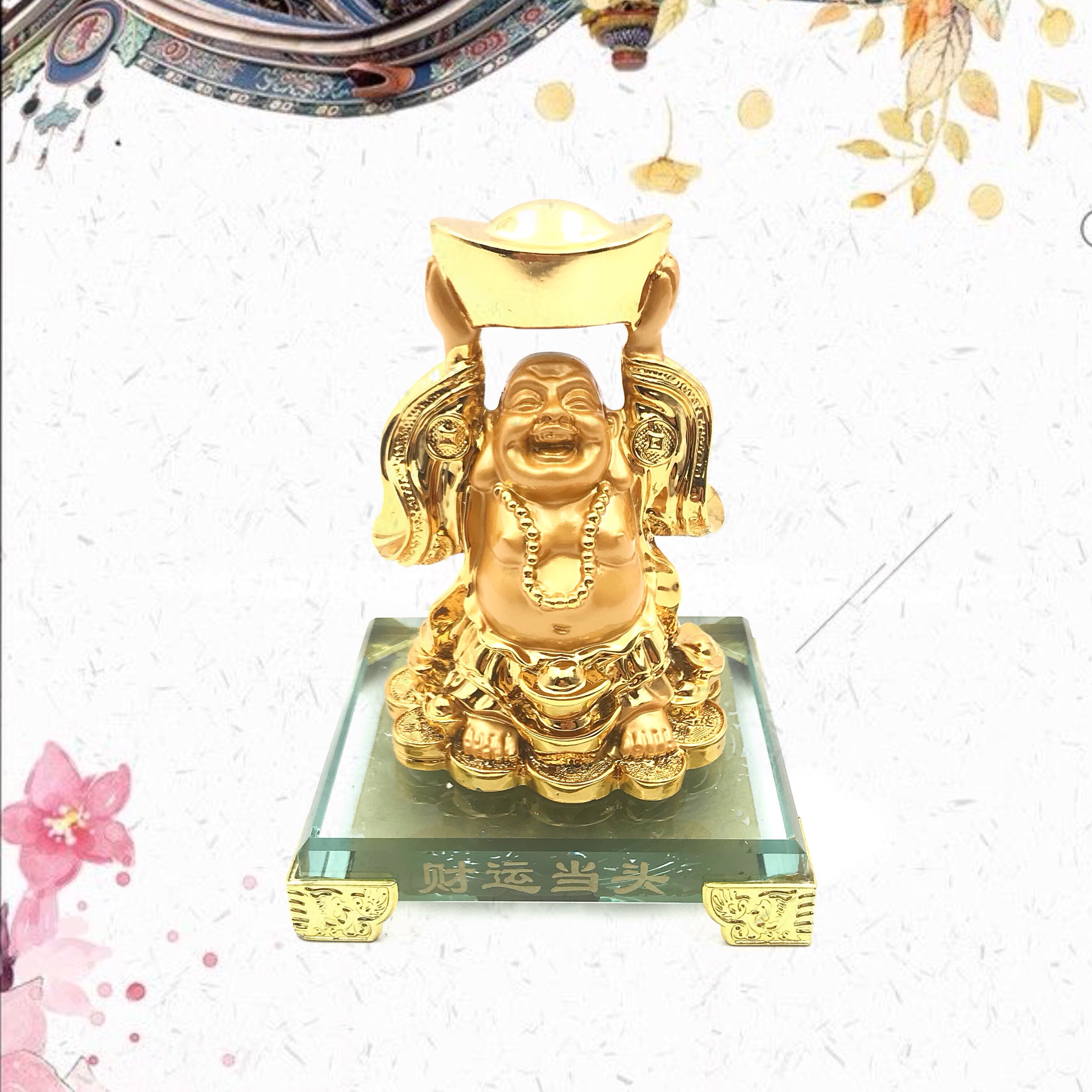 Tượng ông Thổ Địa nhỏ đứng cầm ngân lượng phong thủy