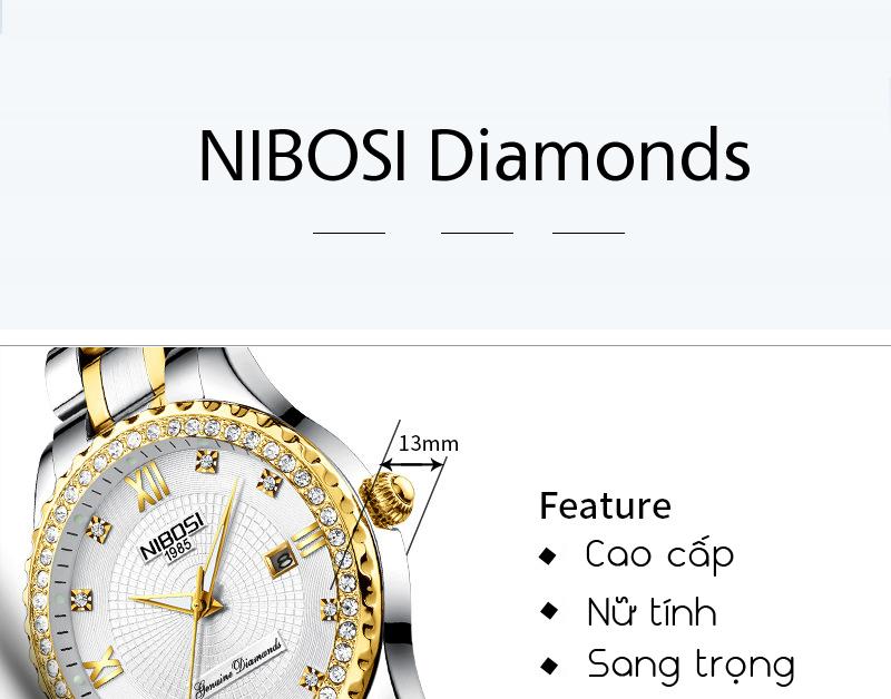 đồng hồ nữ nibosi diamonds 1985 đính đá 99 viên đá thạch anh cao cấp full 19