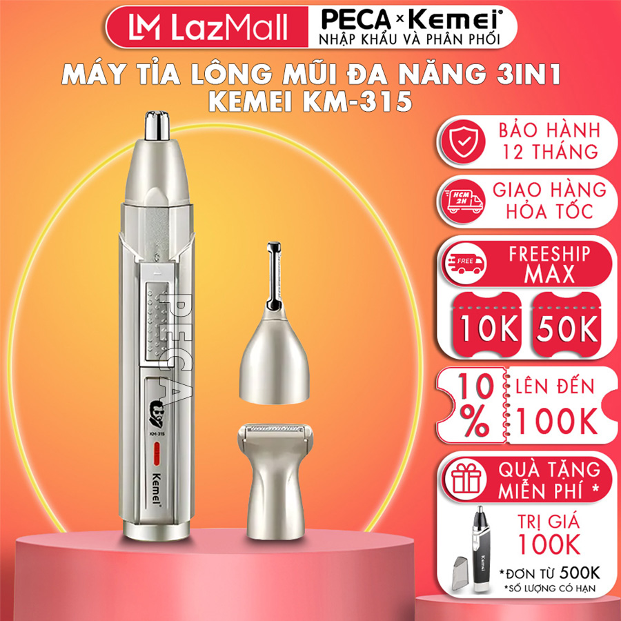 Máy tỉa lông mũi đa năng 3in1 Kemei KM-315 có thể tỉa râu, cạo lông - Hàng chính hãng nhập khẩu PECA