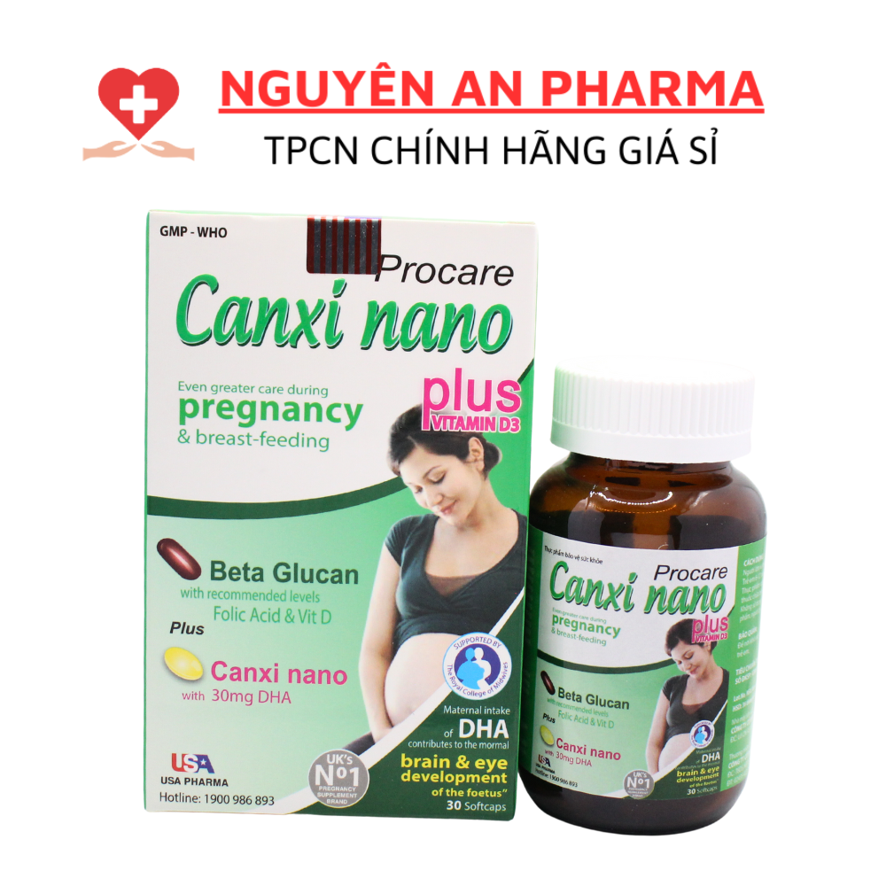 Viên uống CANXI NANO Plus, Vitamin D3, DHA Pregnanci viên bổ bầu, cho bà bầu, phát triển trí não - 30 Viên(CALCIUM NANO)