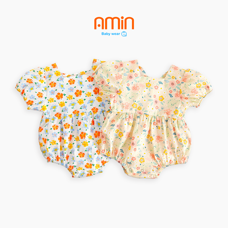 Bodysuit cho bé gái, body chip liền thân họa tiết hoa rực rỡ