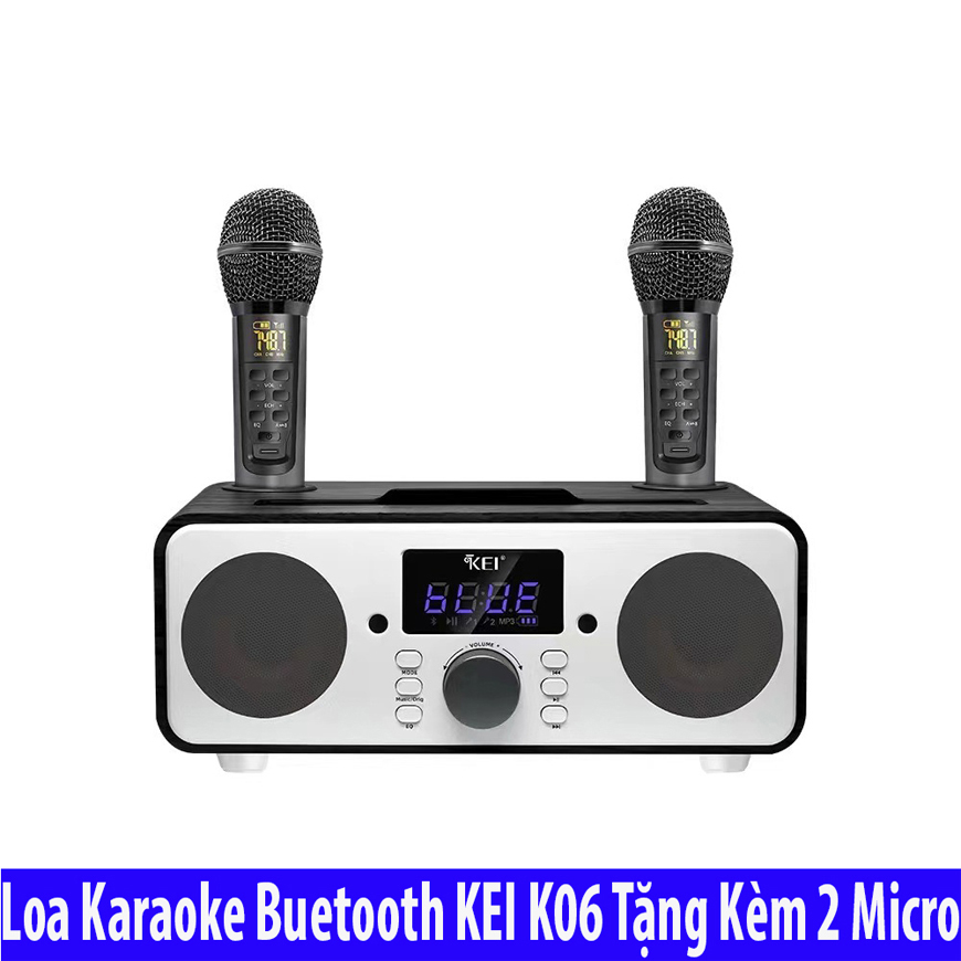 Loa Bluetooth Siêu Bass, Loa Karaoke Bluetooth KEI K06 - Tặng Kèm 2 Micro Không Dây Có Màn Hình LCD - Sạc Pin Ngay Trên Micro - Chỉnh EQ, Echo Trên Micro Dễ Dàng - Đầy Đủ Cổng Kết Nối USB, AUX, TF Card - Loa Xách Tay