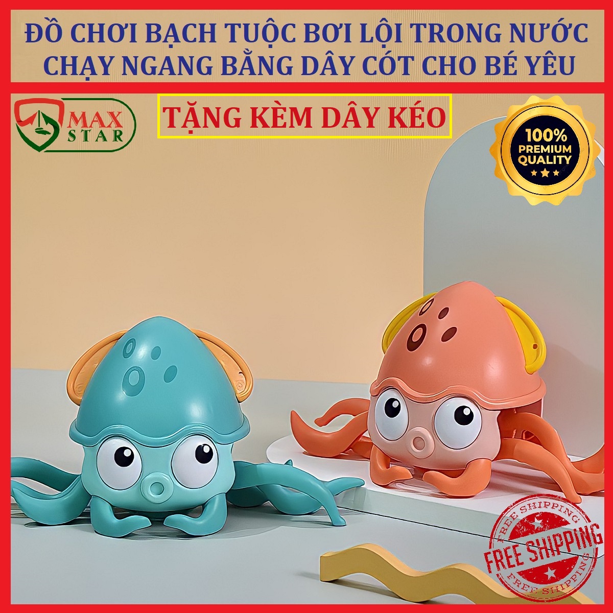 Đồ chơi bạch tuộc bơi lội trong nước lên cót chạy ngang Đồ chơi nhà tắm tắm vui nhộn cho bé