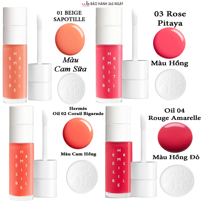 Full 6 màu son dưỡng Hermes oil gồm:01,02,03,04,05,06,dòng Hermès Hermesistible Infused Lip Care Oils,Lên môi ngọt lịm.