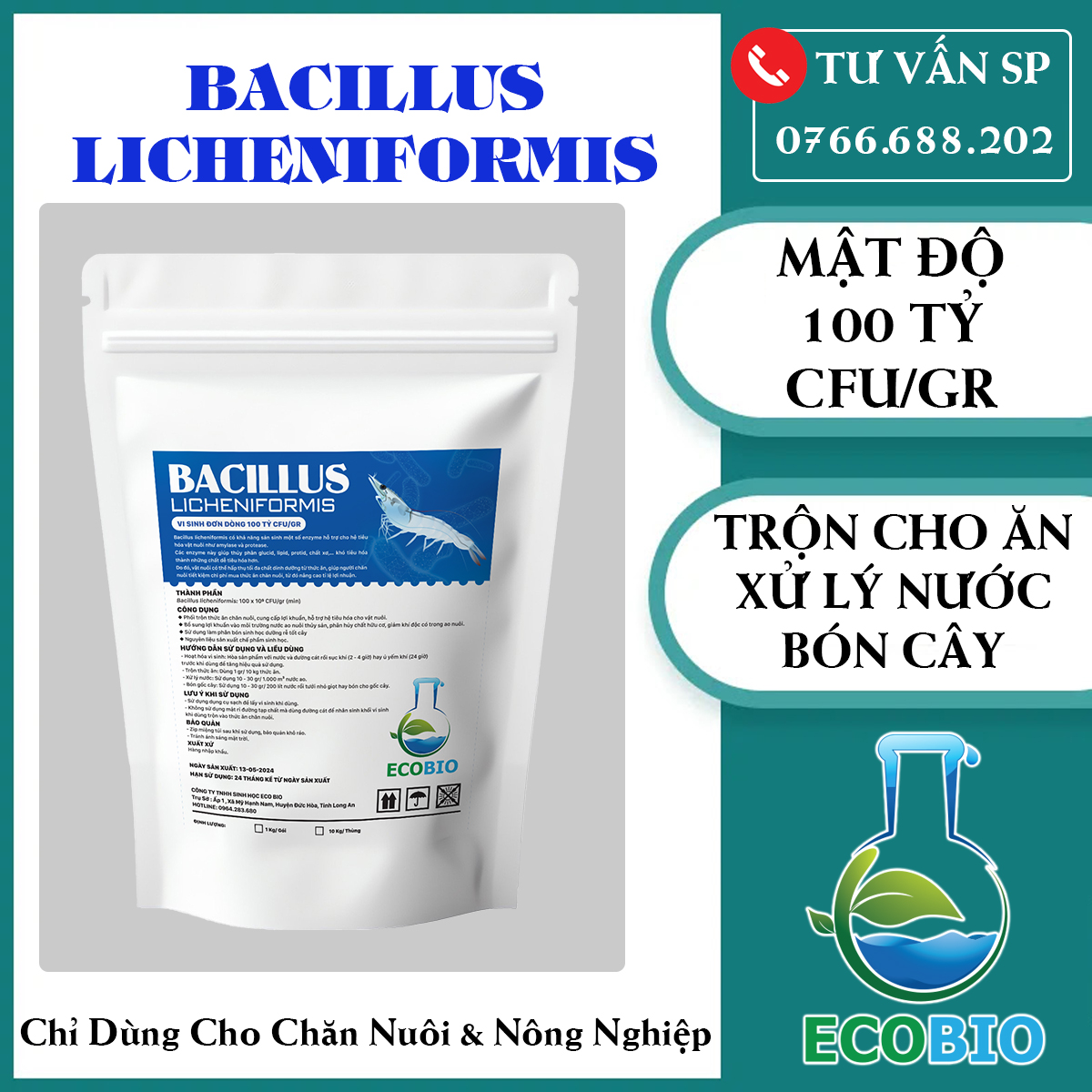 1 Kg Vi Sinh Đơn Dòng Bacillus Licheniformis Mật Độ 100 Tỷ CFU/gr Sử Dụng Cho Chăn Nuôi Và Nông Nghiệp