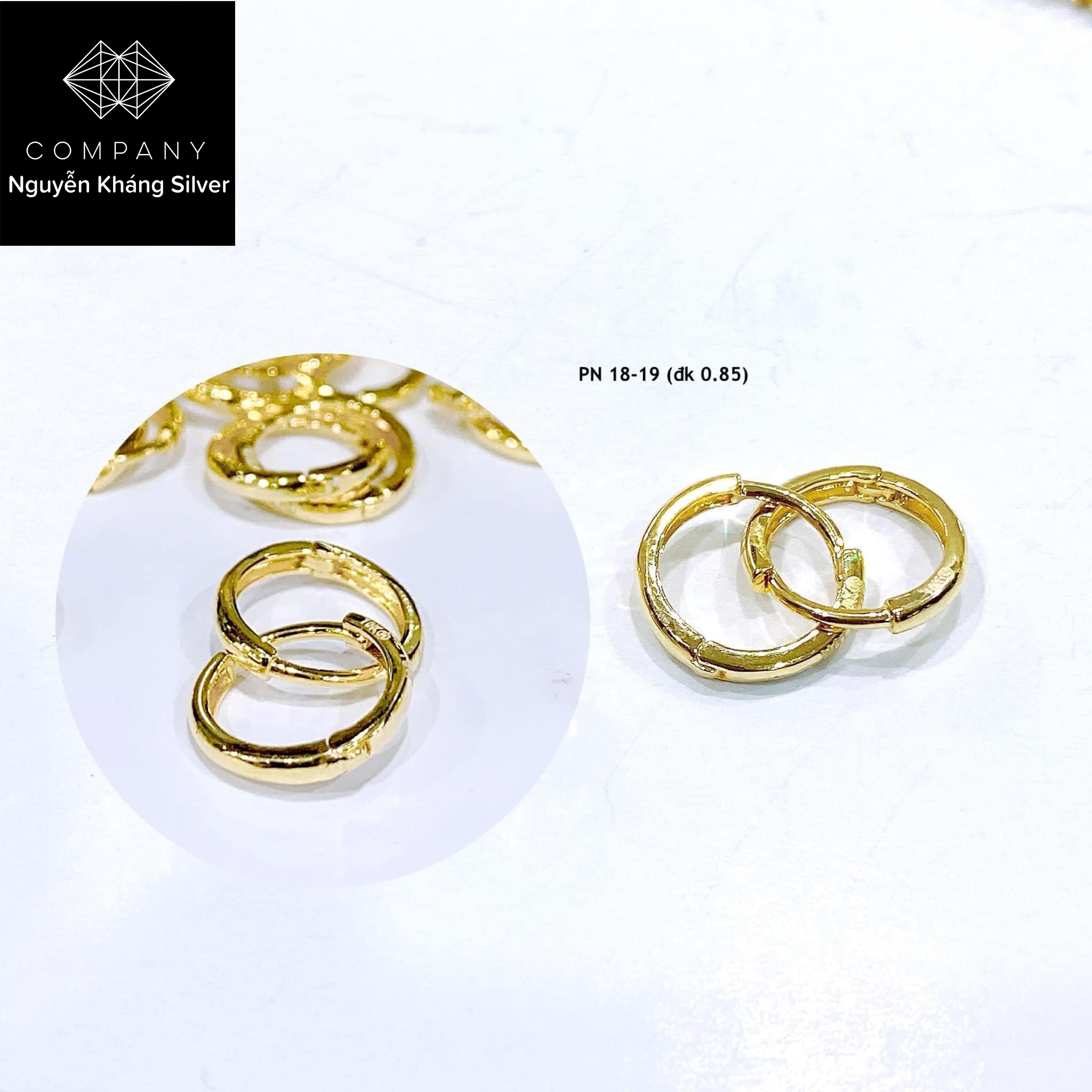 0.85cm, 1 chiếc khuyên tai vàng tây tròn trơn không gắn đá