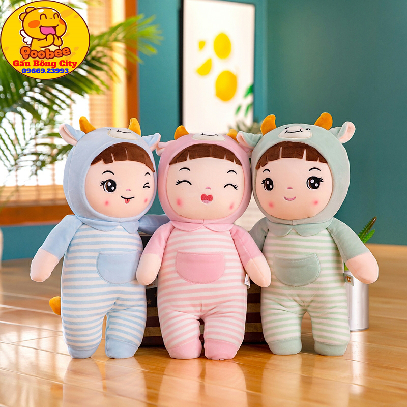 Gấu Bông Búp Bê Em Bé Áo Kẻ Mềm Mịn Cao Cấp Gấu Bông City