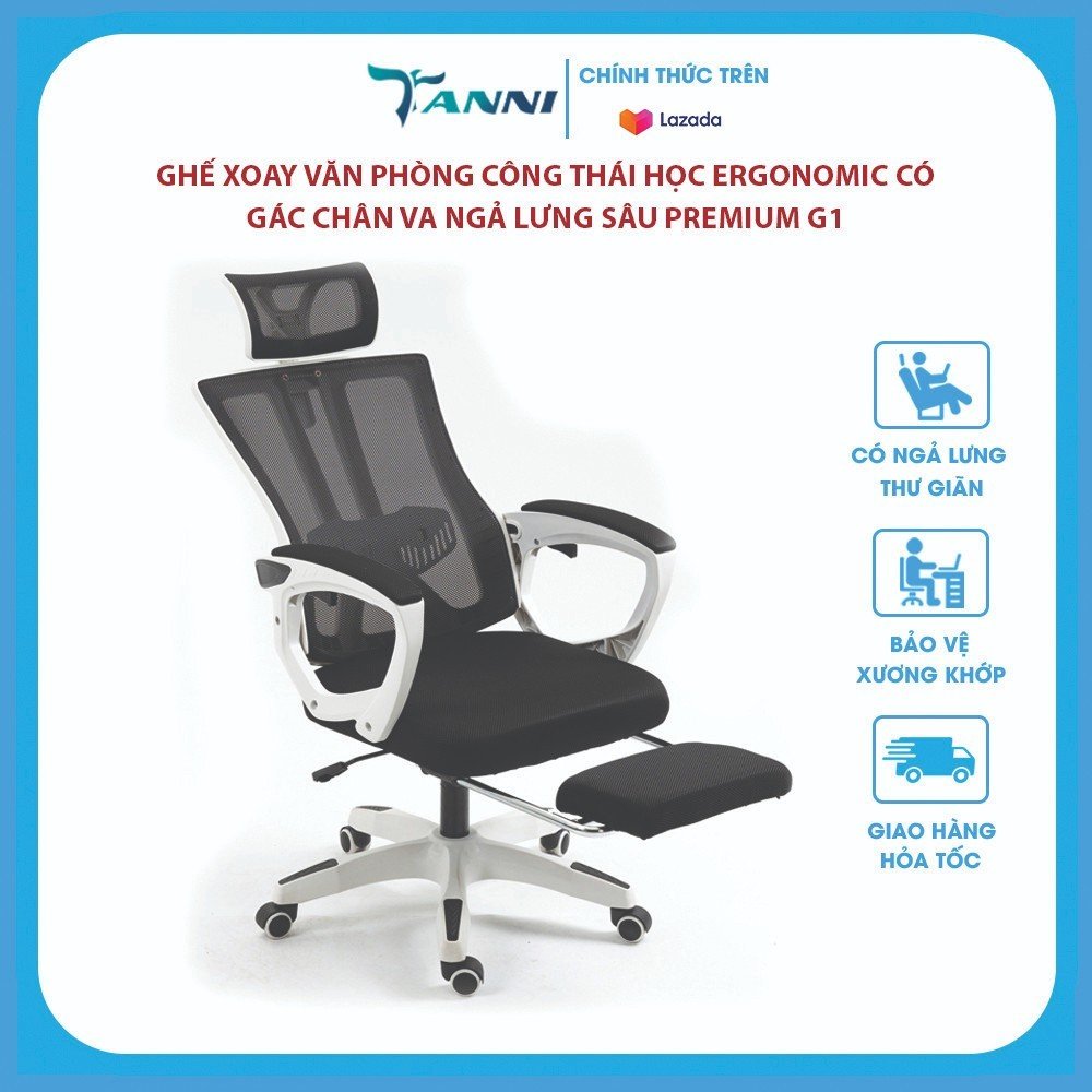 Ghế Xoay Văn Phòng Công Thái Học Ergonomic Có Gác Chân Và Ngả Lưng Sâu