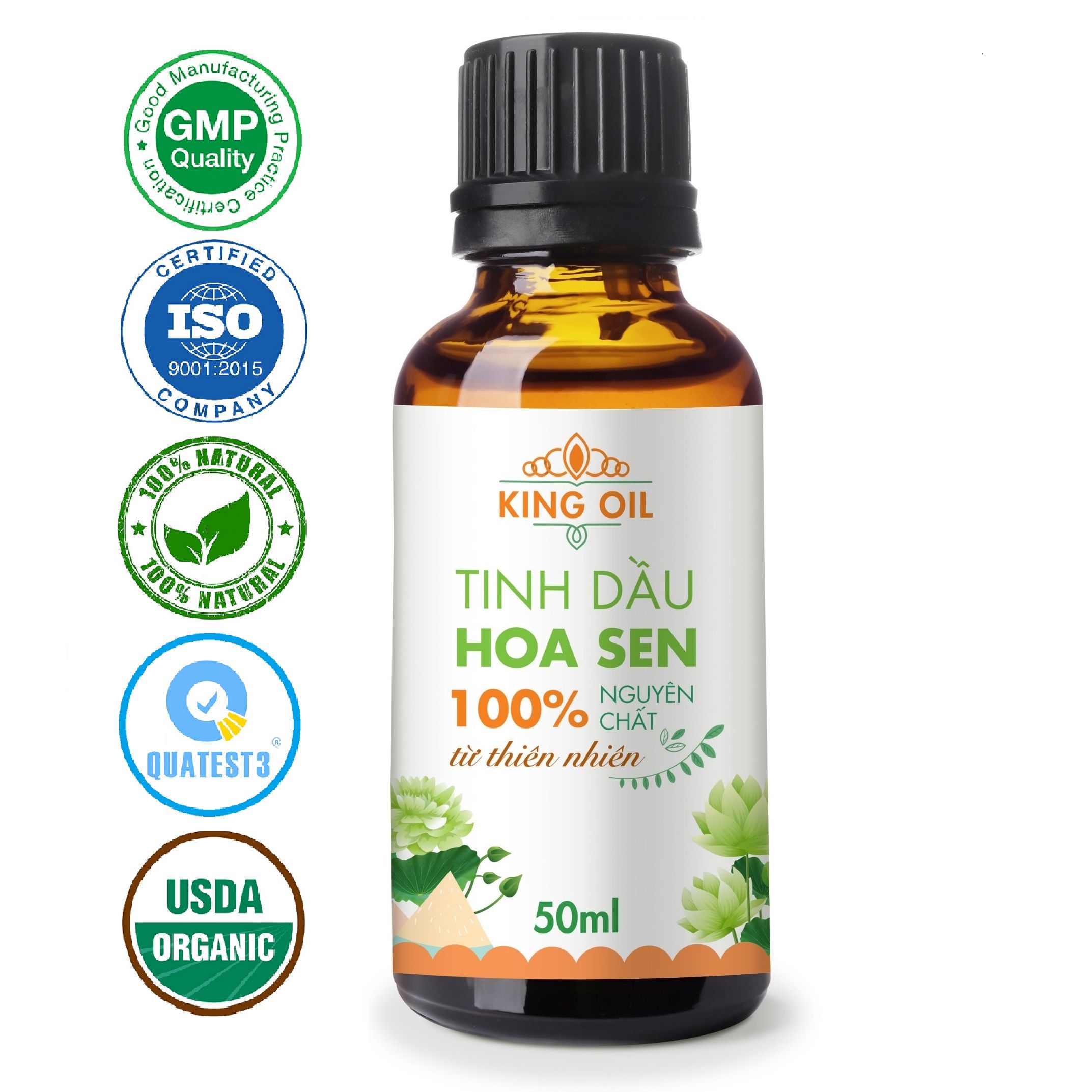 Tinh dầu hoa Sen 50ml nguyên chất từ thiên nhiên, thơm phòng, xông phòng, thư giản, đuổi muỗi - KingOil