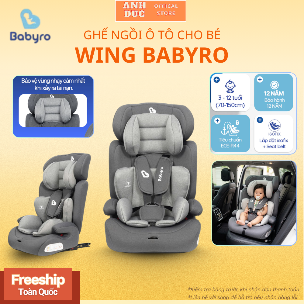 Ghế Ngồi Ô Tô Wing Babyro Cho Bé 3-12 Tuổi,Lắp Đặt Isofix,Đai 5 Điểm Bảo Vệ Chắc Chắn, An Toàn Cho Mỗi Chuyến Đi Của Bé