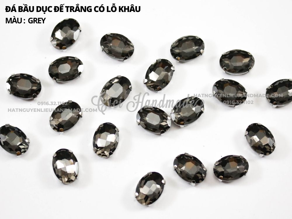 Set 10 hạt đá bầu dục cao cấp, đế trắng có lỗ khâu link 2/2 Cici Handmade chuyên hạt đá hạt pha lê hạt cườm trang sức