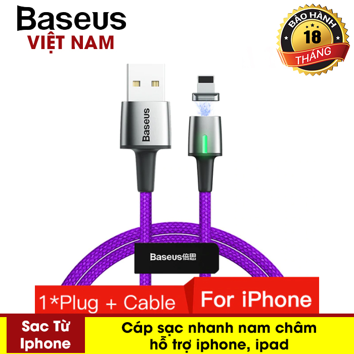 Cáp sạc từ Baseus - Cáp sạc nam châm chuẩn Lightning có thể truyền dữ liệu dành cho iPhone Xs Max XR X 8 7 6s 6Plus 5s 5 5c SE iPad hỗ trợ sạc nhanh với 2 độ dài tiện lợi 1M hoặc 2M - Phân phối bởi Baseus Vietnam