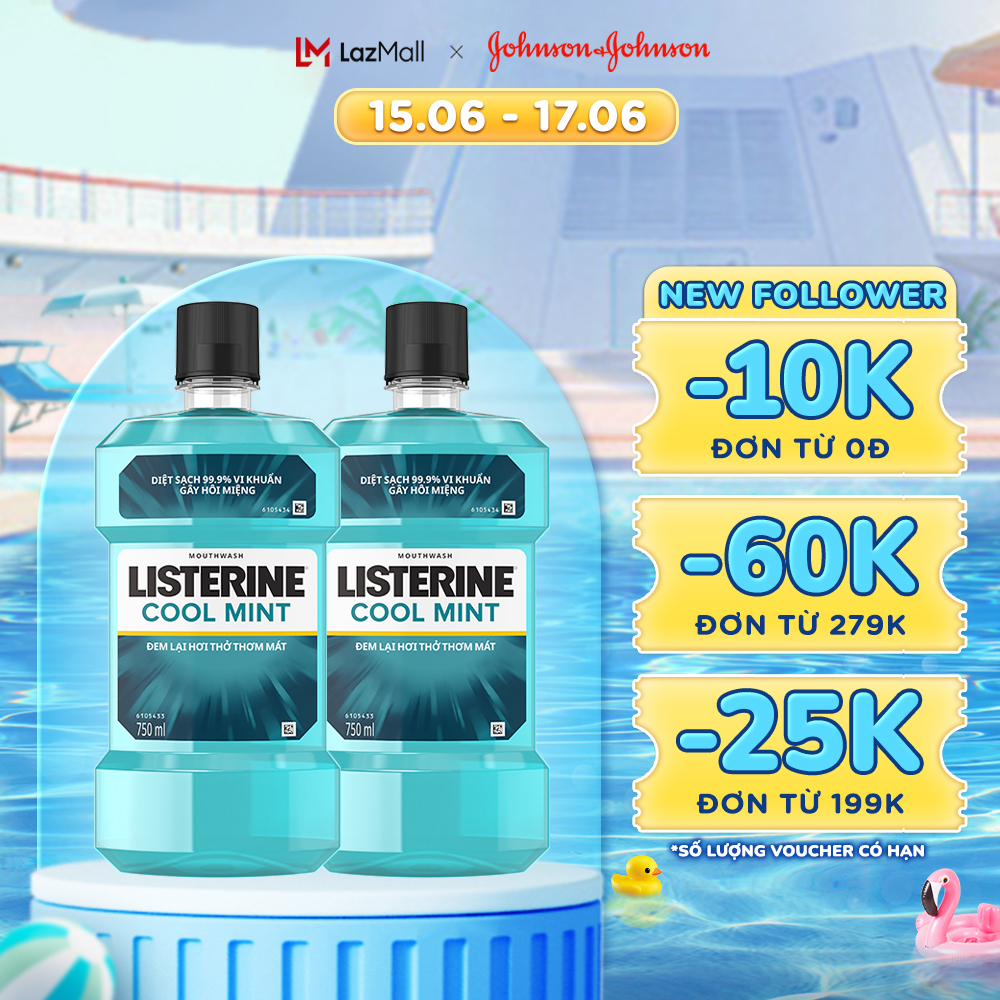 Bộ đôi Nước súc miệng Listerine Cool mint 750ml x 2