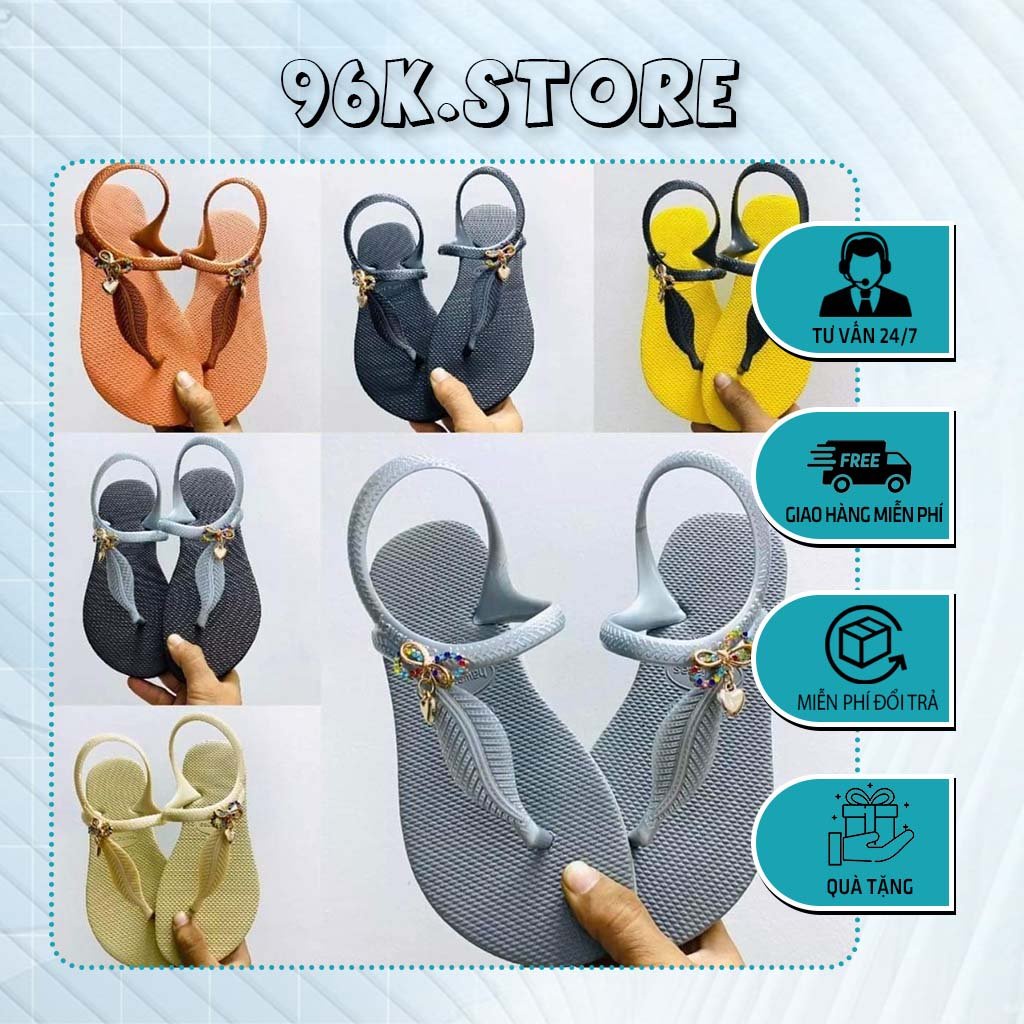 Dép Lào/Dép kẹp xốp ép kèm charm Chất Liệu Cao Su Mẫu Lá Cây