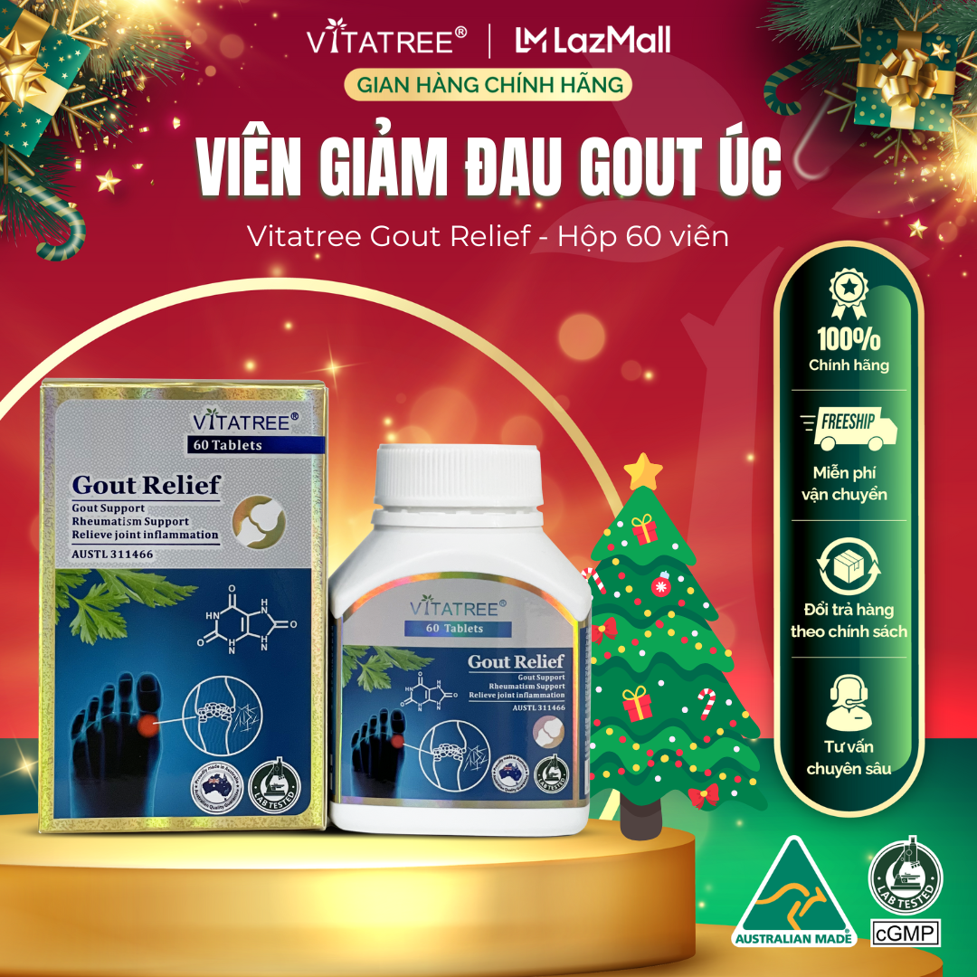 [9-13.9 Voucher 15%] Viên uống Hỗ trợ trị Gout Vitatree Gout Relief 60 viên - Hàng nhập khẩu Úc chính hãng