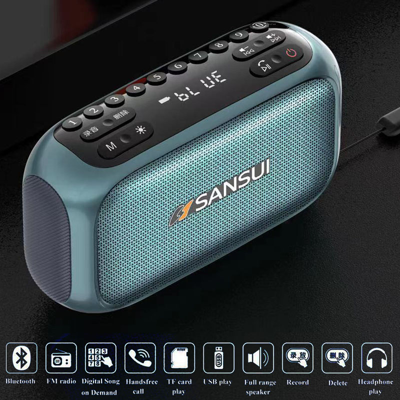  Mini xách tay FM Đài phát thanh ngoài trời nặng Bass Bluetooth Speaker Recorder với LED hiển thị không dây rảnh tay TF USB MP3 Music Player 